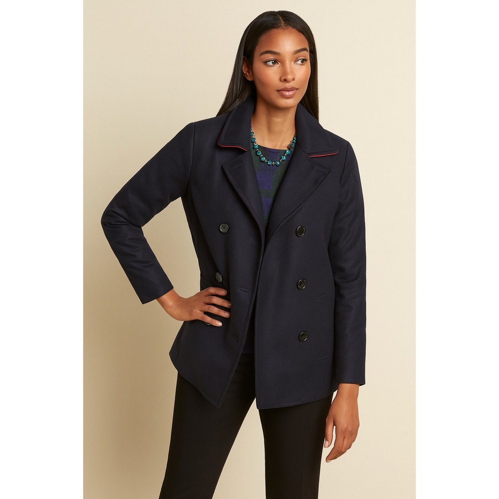 Talbots Women's XL Blue Double‎ Breasted Pea Coat Jacket Classic Outerwear